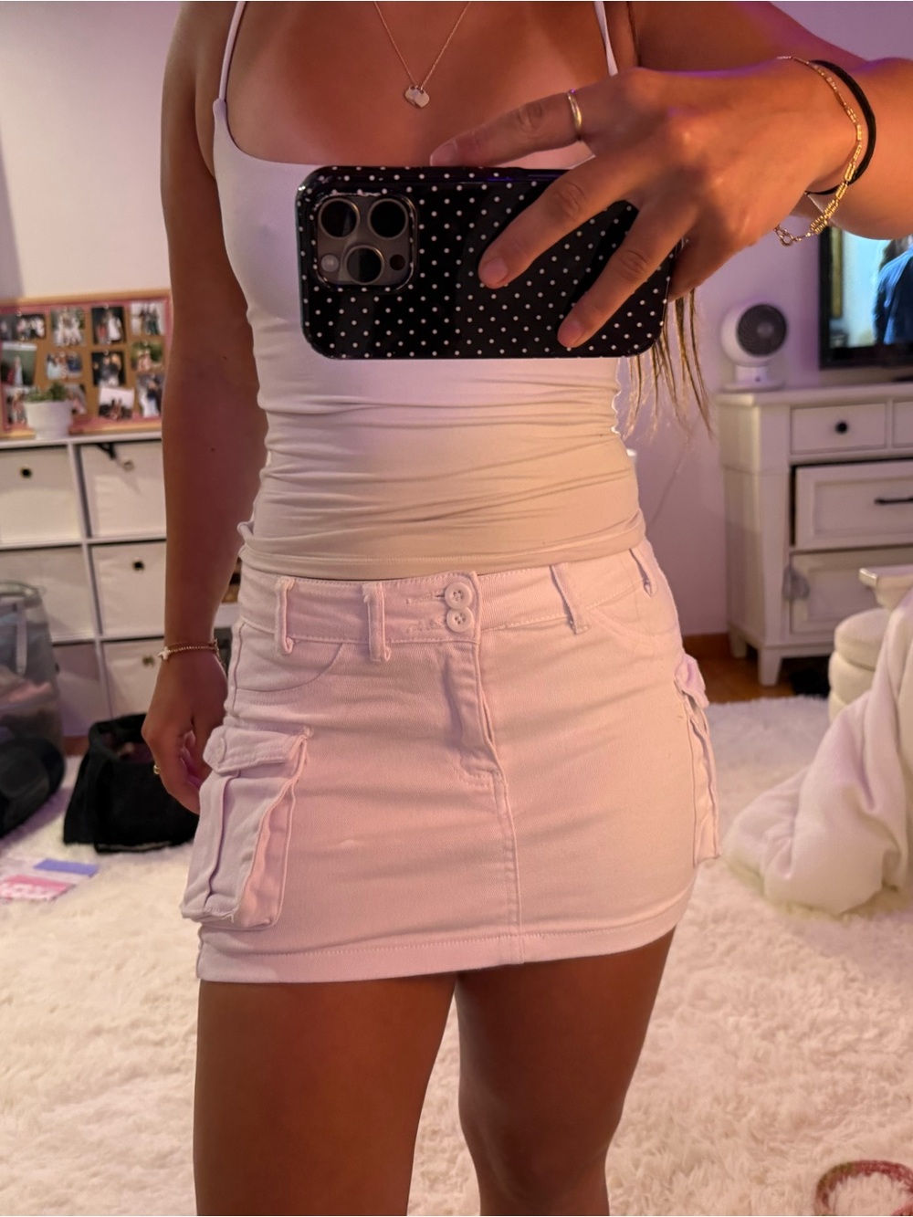 White Cargo Pocket Mini Skirt